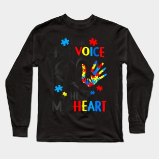 His Voice He Is My Heart Autism Awareness Mom Long Sleeve T-Shirt